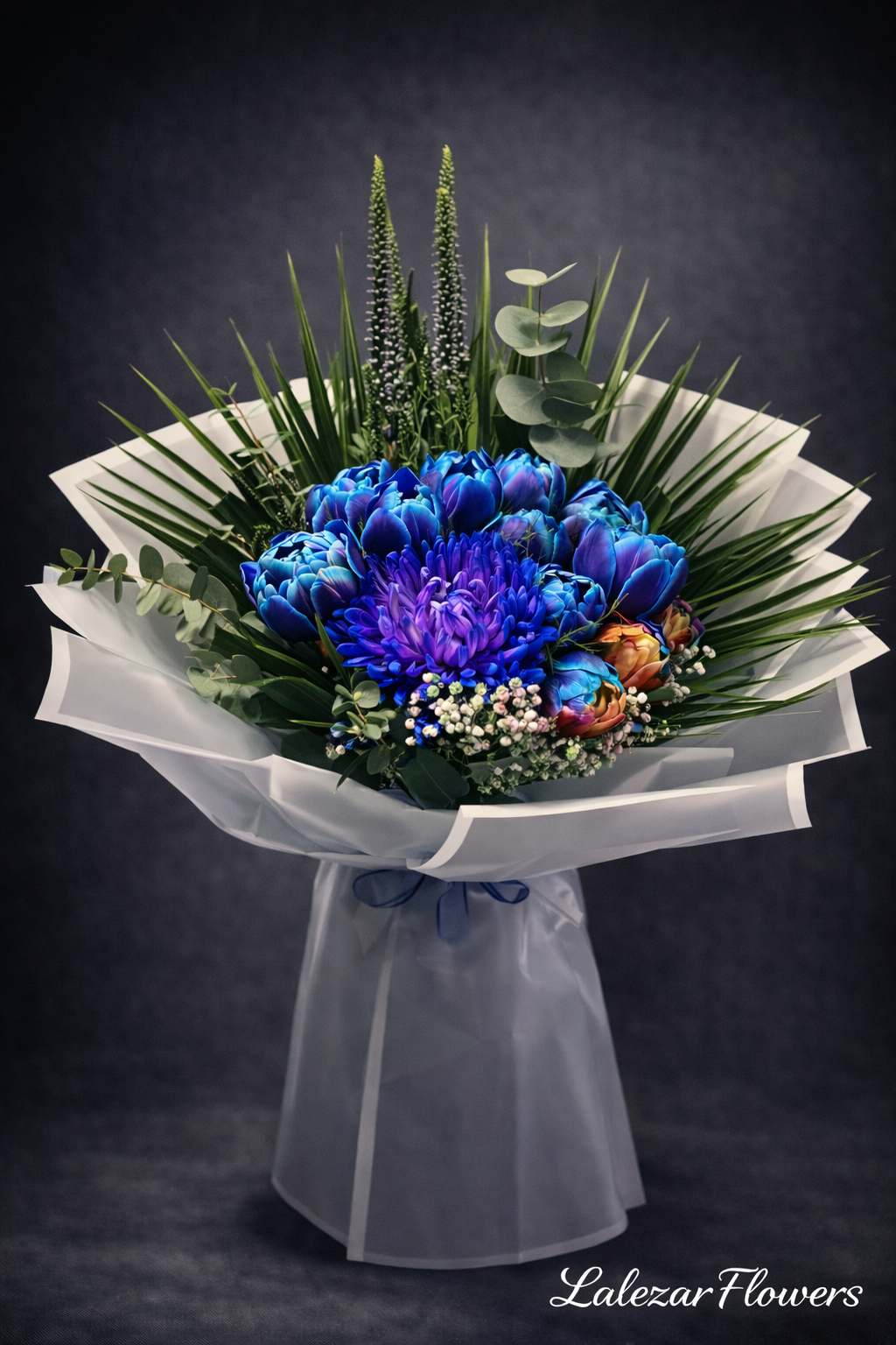 Premium Mavi Lale Buketi