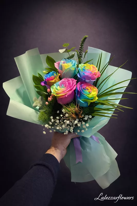 5'li Gökkuşağı Gül Buketi